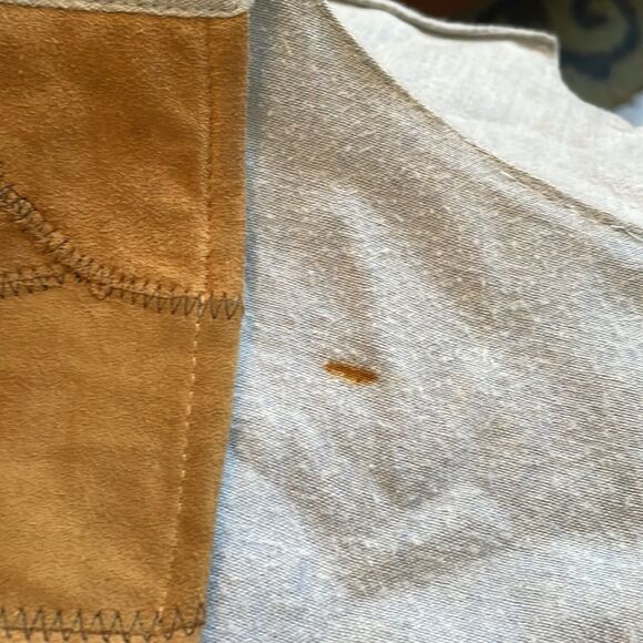 Vtg 70s tan suede patchwork snap up vest - Picture 10 of 10